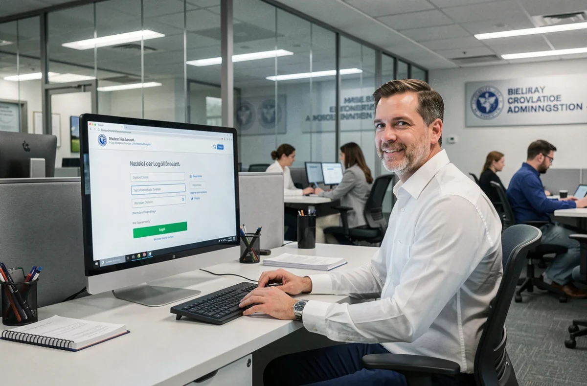 Enseignant se connectant de manière sécurisée à la messagerie académique Versailles depuis un poste informatique de bureau