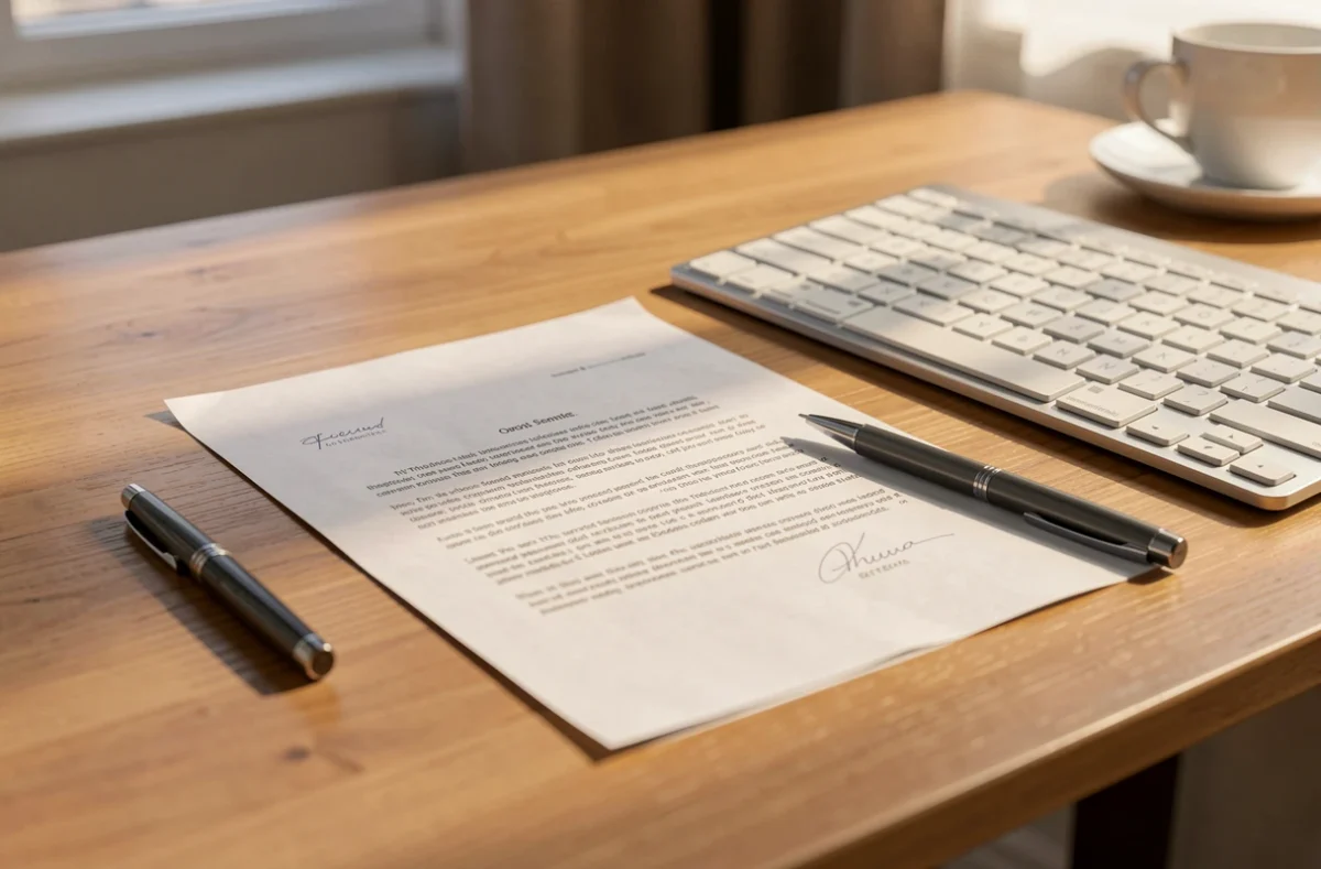 Courrier de demande de suppression posé à côté d'un clavier