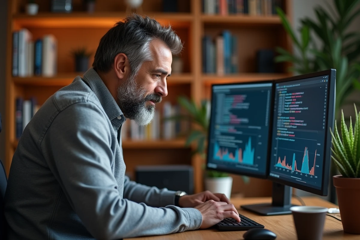 Data scientist expérimenté analysant les erreurs de mémoire GPU lors de l'entraînement d'un modèle ResNet profond depuis son bureau à domicile