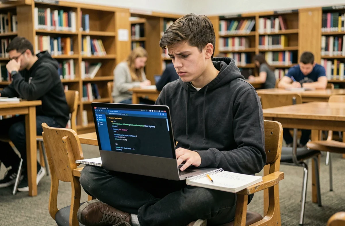 Étudiant en bibliothèque cherchant une solution à un problème de connexion à la messagerie universitaire Caen mail