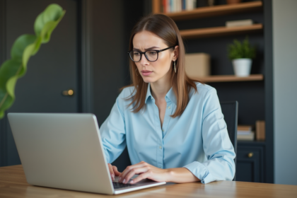 Jeune femme professionnelle travaillant à son bureau à domicile