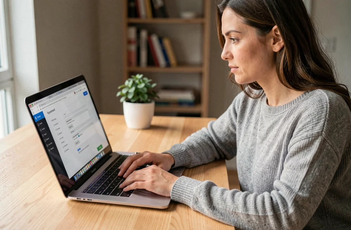 Femme configurant l'extension LanguageTool sur son navigateur depuis un bureau à domicile