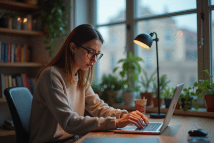 Jeune femme regardant son smartphone avec Instagram