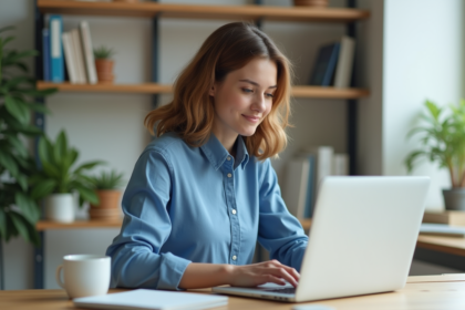 Jeune femme au bureau travaillant sur un ordinateur portable
