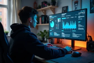 Jeune gamer concentré devant son écran de performance