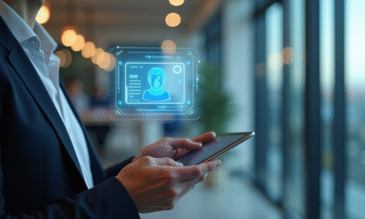 Personne tenant une tablette avec une carte d'identité holographique