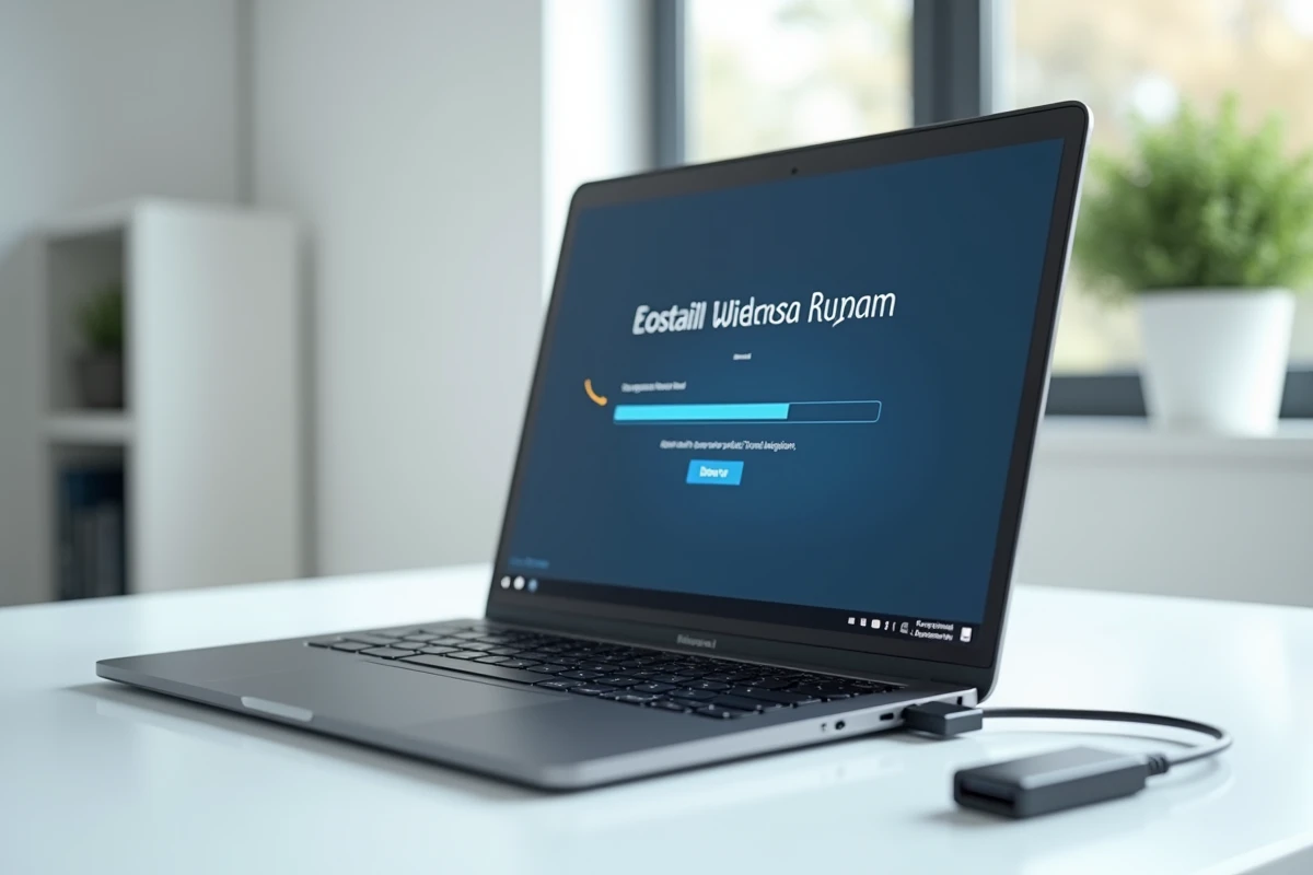 Écran d'ordinateur affichant l'interface d'installation de Windows 7 Professional avec une clé USB connectée