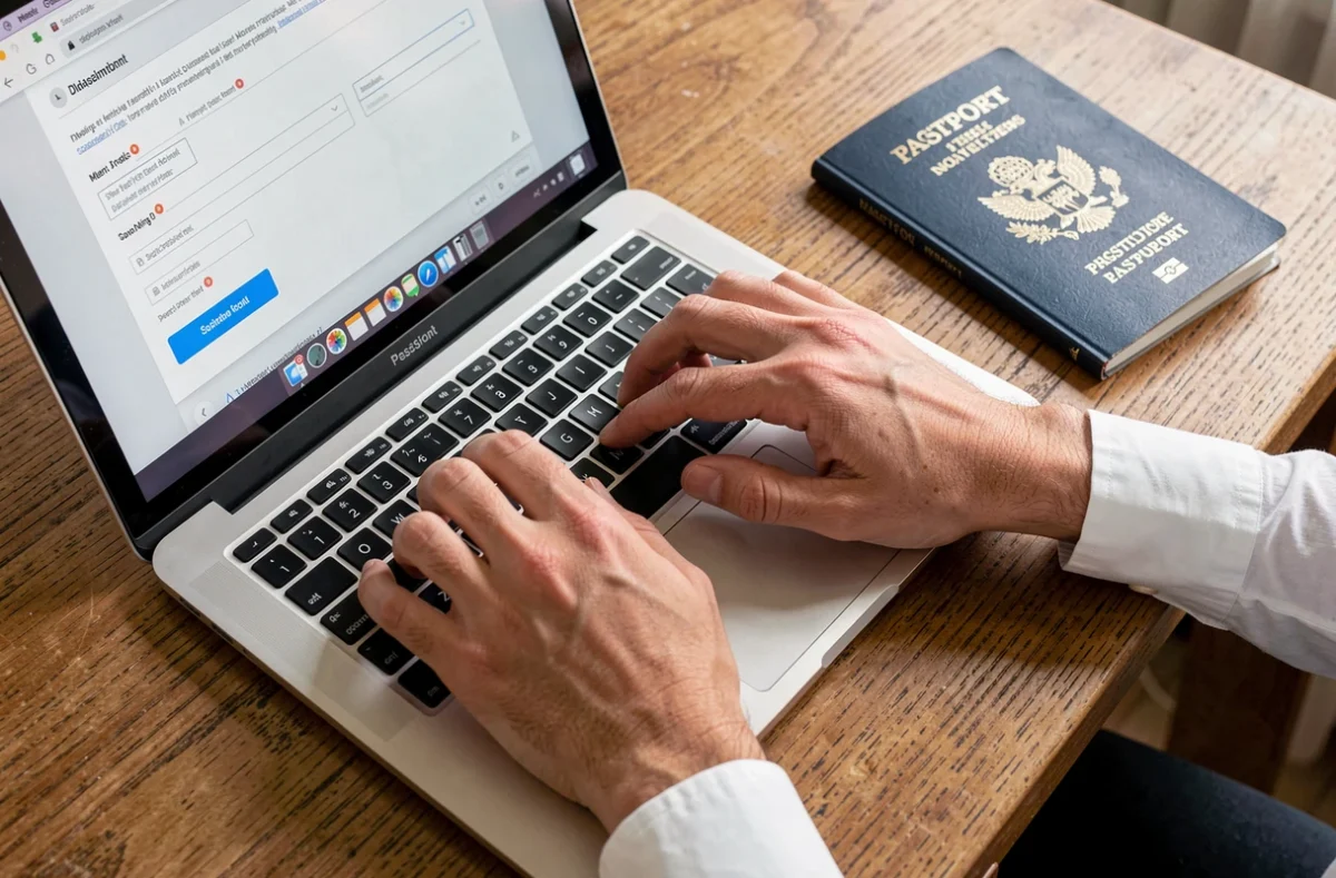 Personne remplissant un formulaire en ligne sur un ordinateur portable