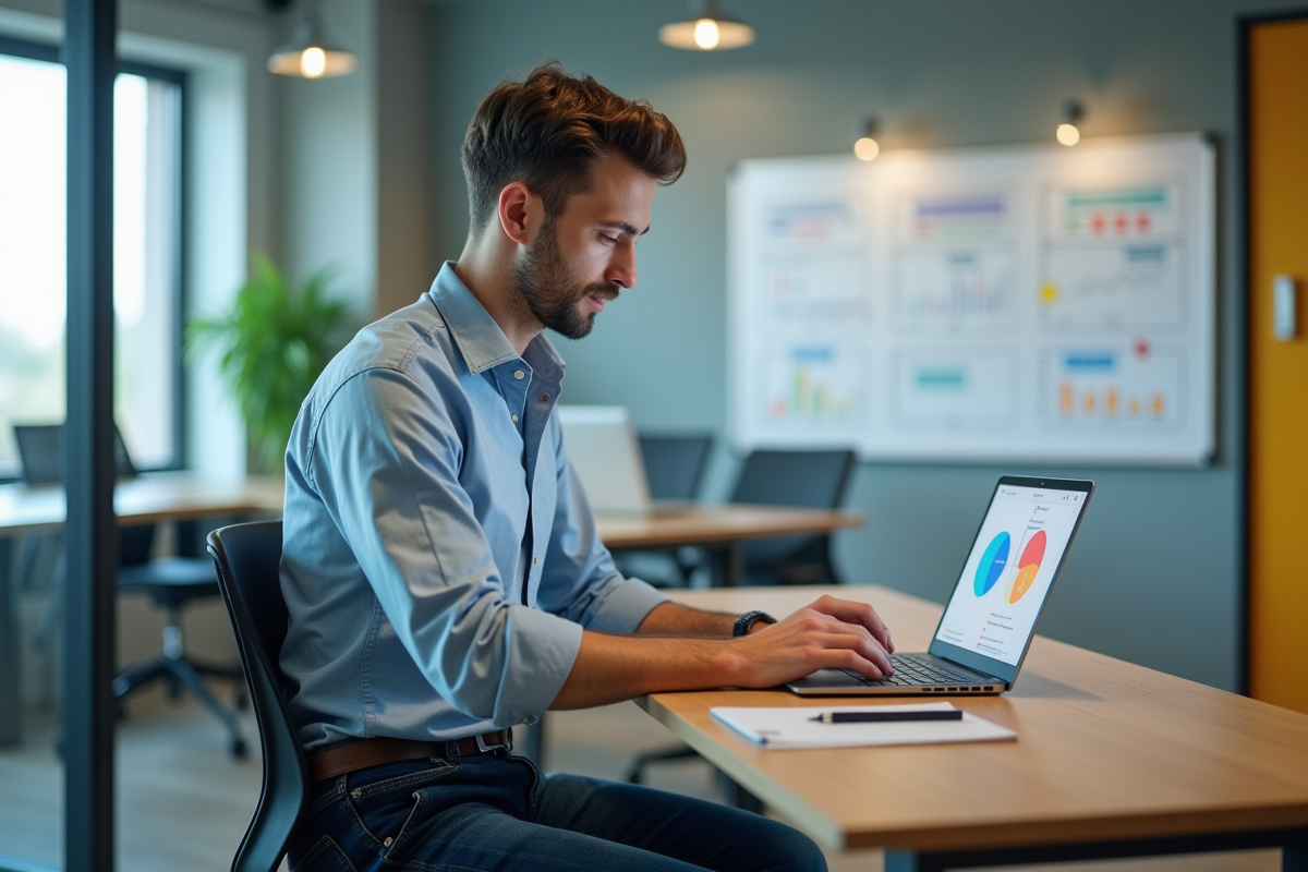 Jeune homme professionnel configure un service cloud sur son ordinateur